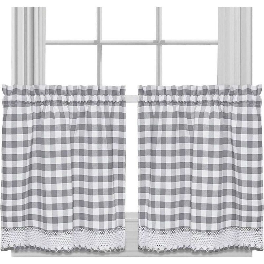 Sweet Home Collection Kitchen Window Curtain Treatment Panel, 24", Gray(Pack of